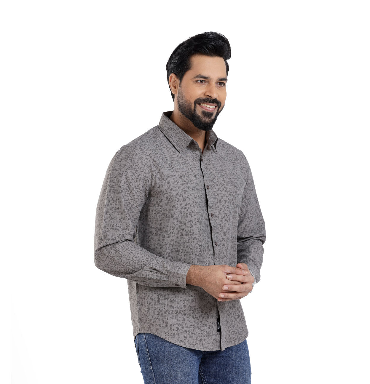 Active Fit Men's Shirt with All Maths Pattern - Full Sleeves - Grey