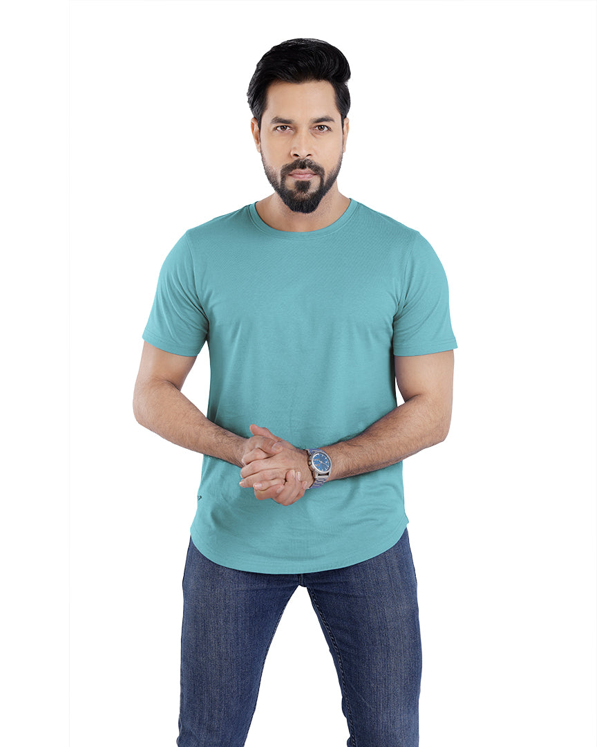 Men’s Short Sleeve Drop Cut Crew Neck T-Shirt - Aqua Blue