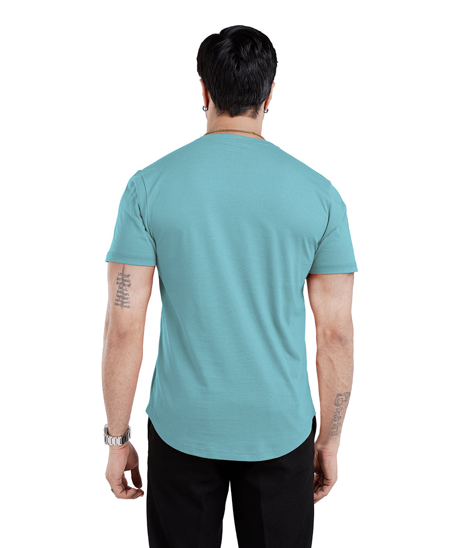 Men’S Short Sleeve Drop Cut Henley Neck T-Shirt - Aqua-Blue