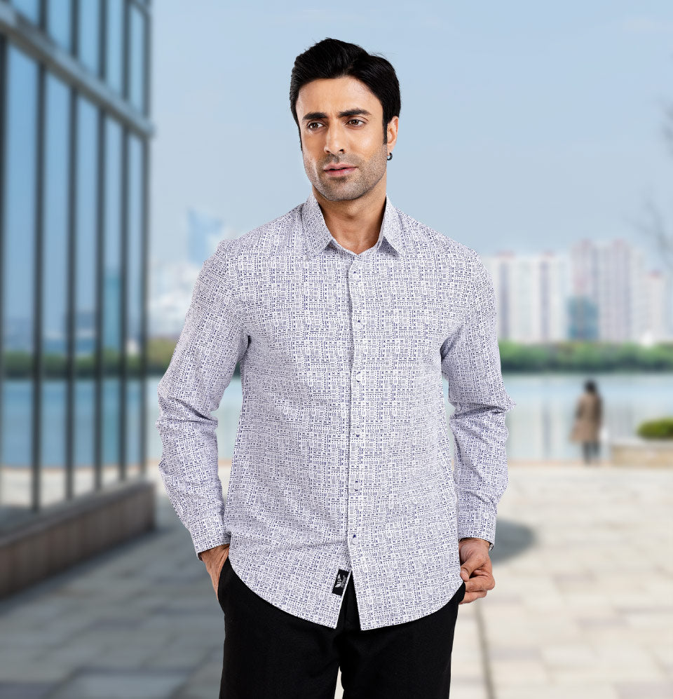 Active Fit Men's Shirt with All Maths - Full Sleeves - White