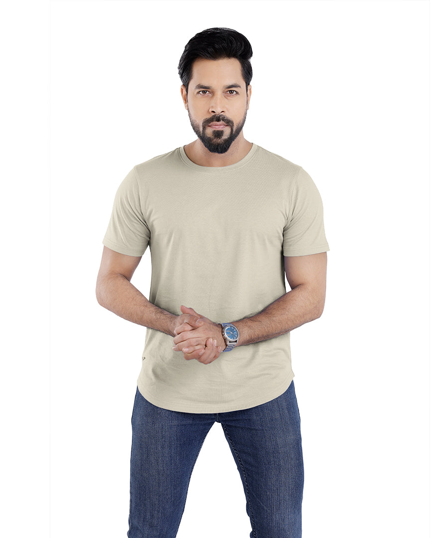 Men’s Short Sleeve Drop Cut Crew Neck T-Shirt - Beige