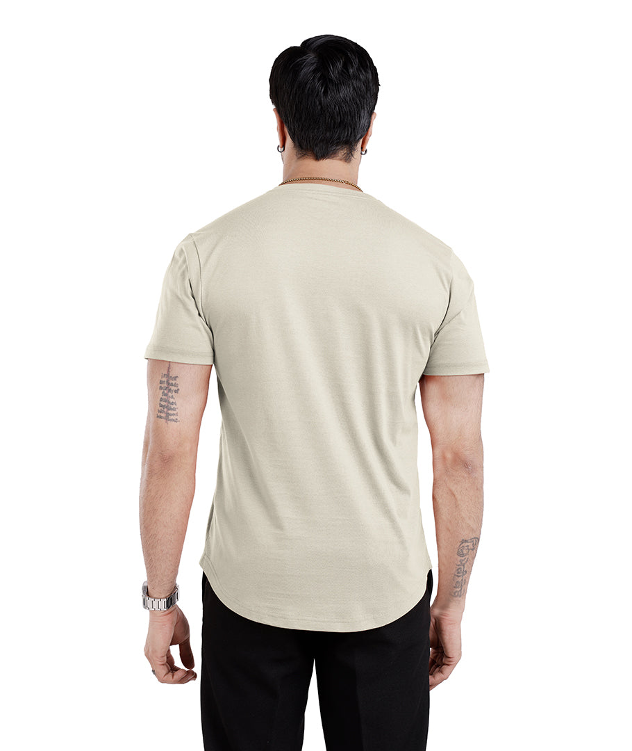Men’S Short Sleeve Drop Cut Henley Neck T-Shirt - Beige