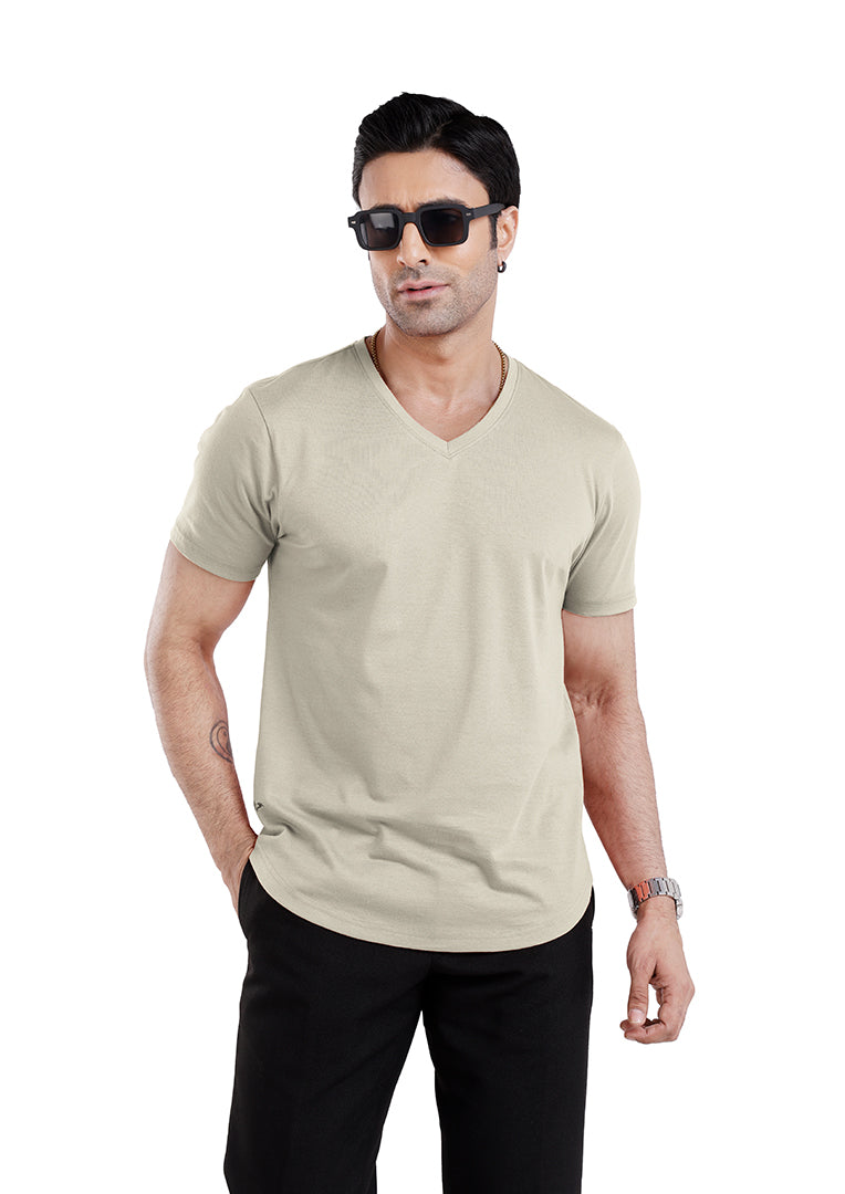 Men’S Short Sleeve Drop Cut V-Neck T-Shirt - Beige