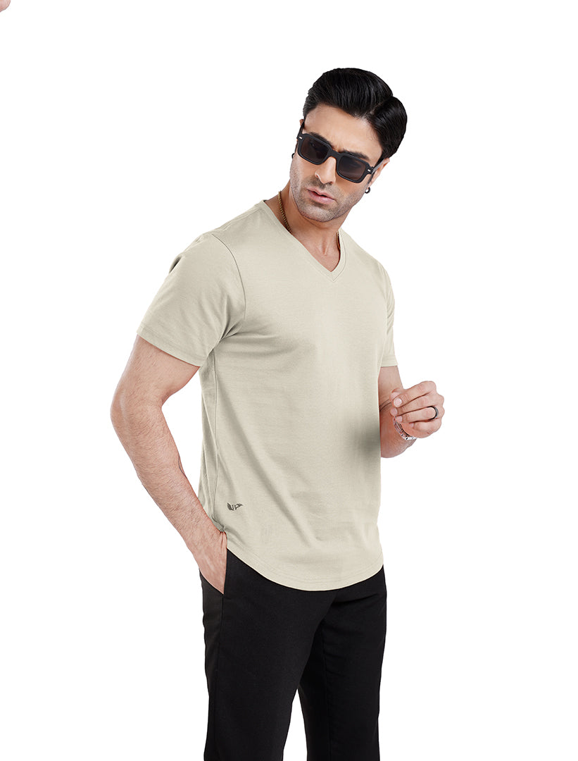 Men’S Short Sleeve Drop Cut V-Neck T-Shirt - Beige