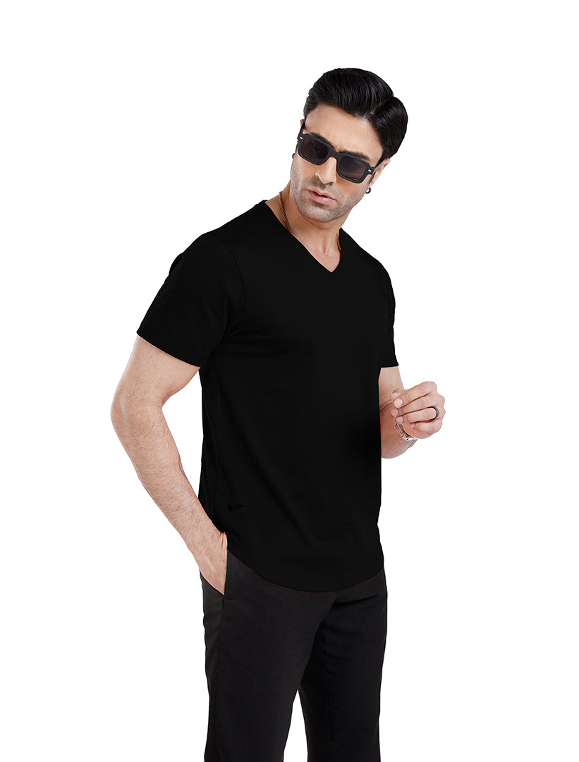 Men’S Short Sleeve Drop Cut V-Neck T-Shirt - Black