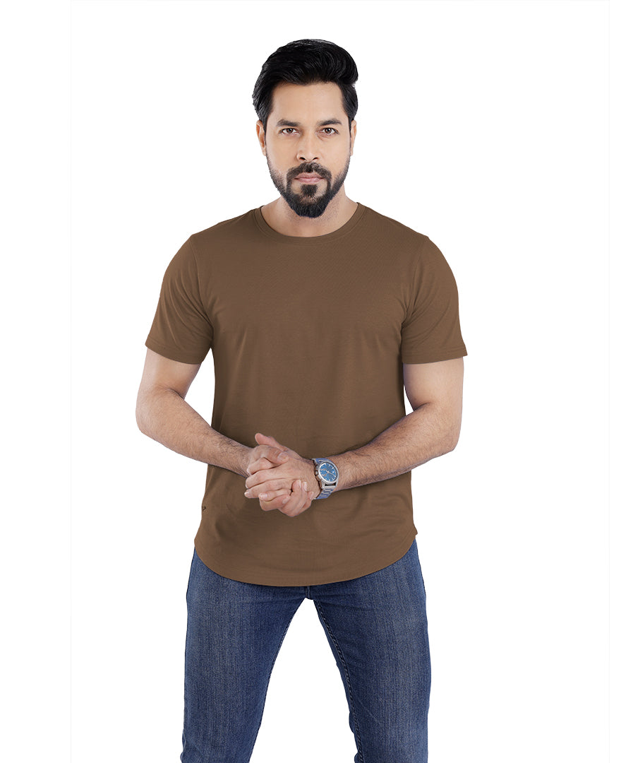 Men’s Short Sleeve Drop Cut Crew Neck T-Shirt - Brown