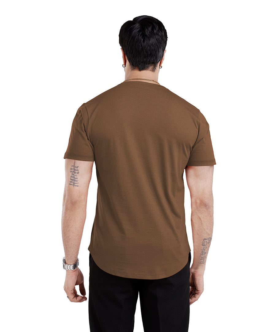 Men’S Short Sleeve Drop Cut Henley Neck T-Shirt - Brown