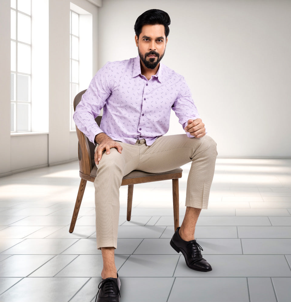 Active Fit Men's Shirt with Dandelions Pattern - Full Sleeves - Orchid Petal