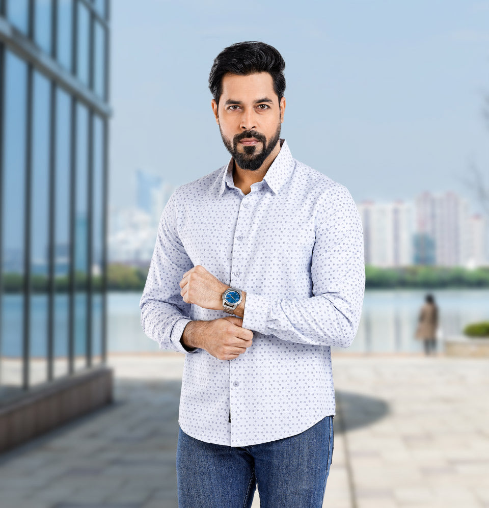 Active Fit Men's Shirt with Dreamteam Pattern - Full Sleeves - Ice Blue