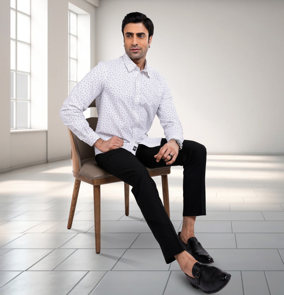 Active Fit Men's Shirt with Diamonds - Full Sleeves - White
