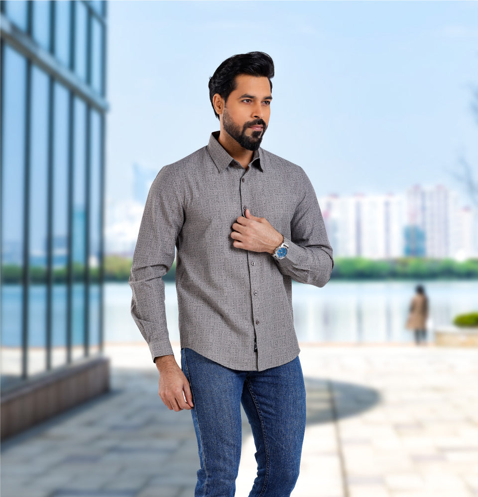 Active Fit Men's Shirt with All Maths Pattern - Full Sleeves - Grey