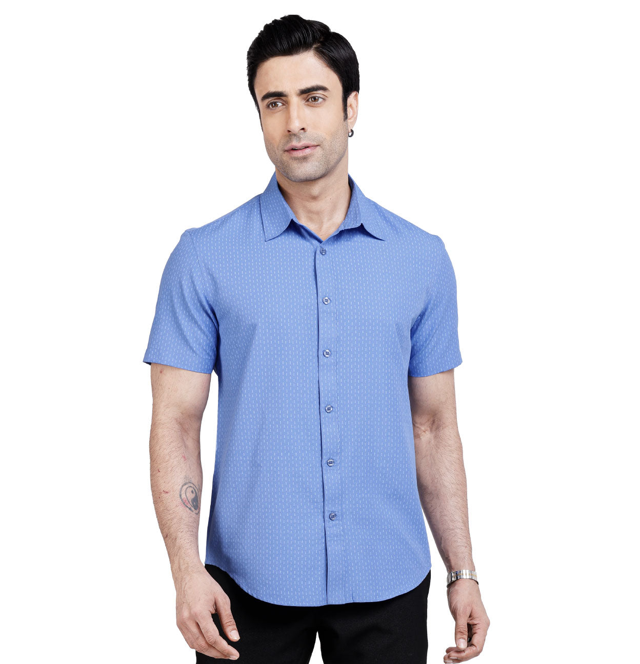 Active Fit Men's Shirt with Arrow Pattern - Half Sleeves - Blue Bonnet