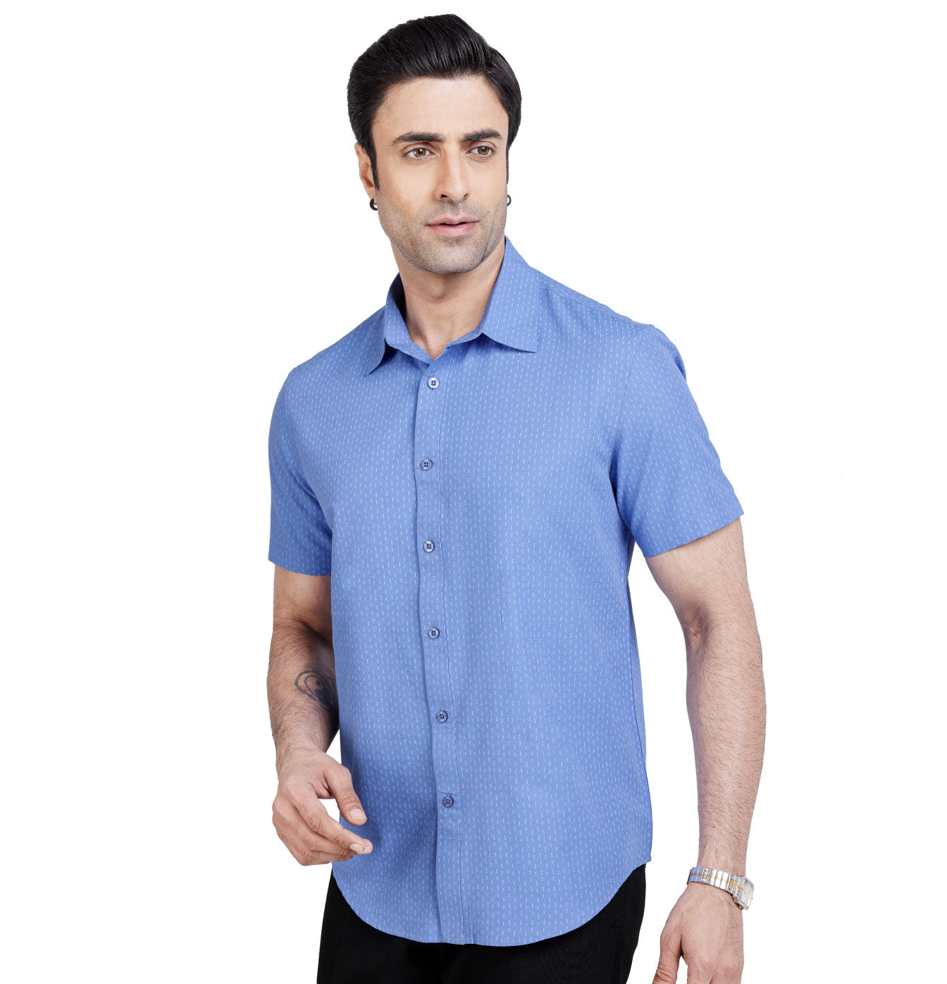 Active Fit Men's Shirt with Arrow Pattern - Half Sleeves - Blue Bonnet