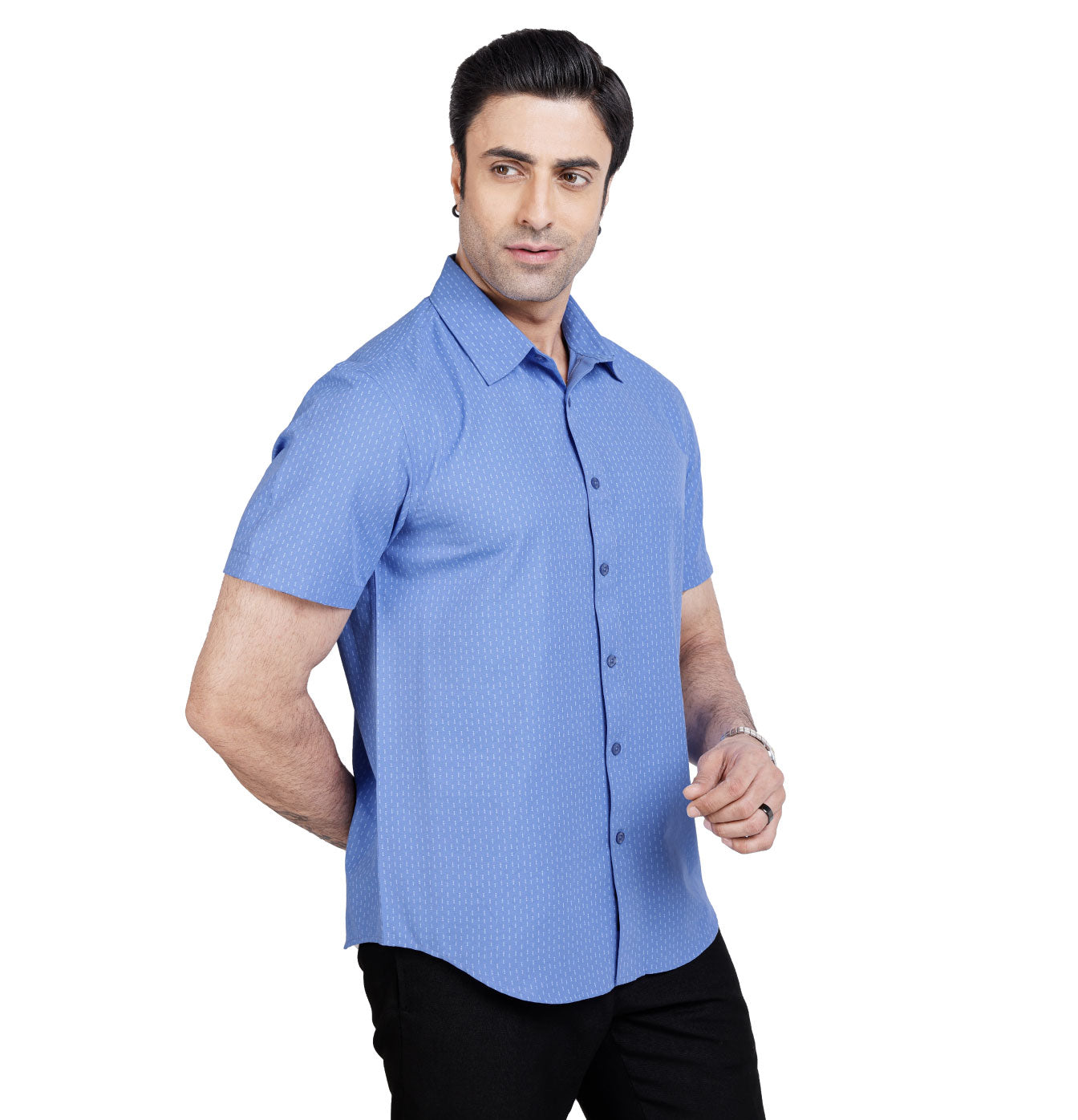 Active Fit Men's Shirt with Arrow Pattern - Half Sleeves - Blue Bonnet