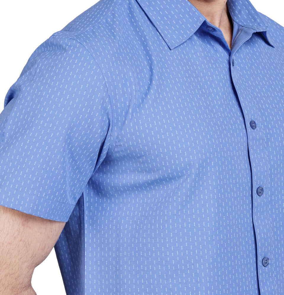 Active Fit Men's Shirt with Arrow Pattern - Half Sleeves - Blue Bonnet