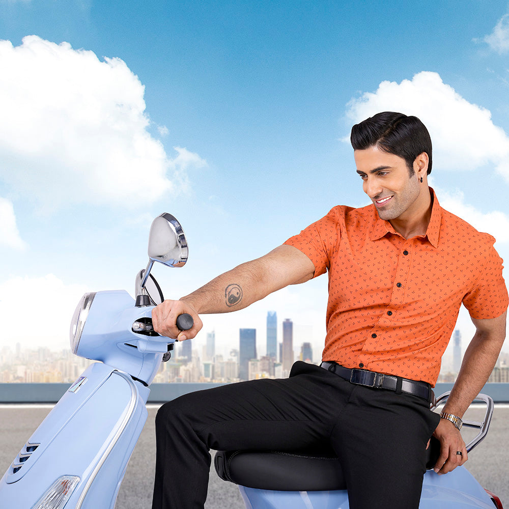 Active Fit Men's Shirt with Birdy Pattern - Half Sleeves - Rust Orange