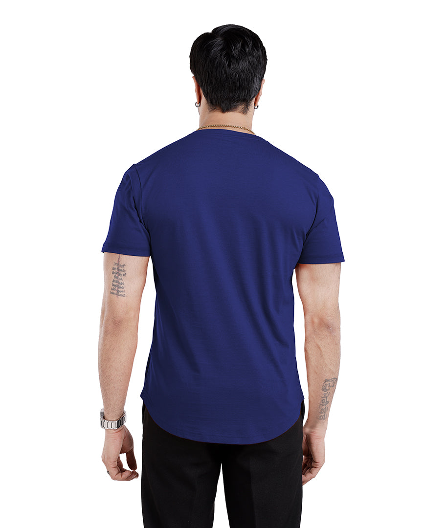 Men’S Short Sleeve Drop Cut Henley Neck T-Shirt - Royal-Blue