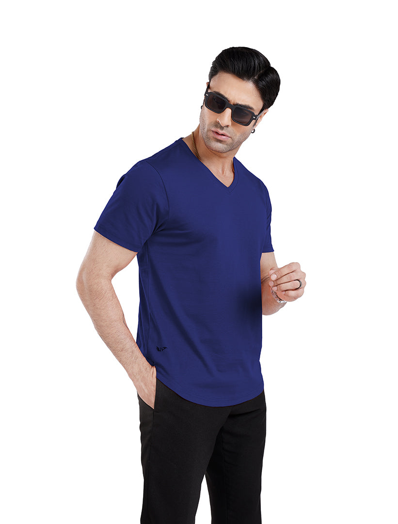 Men’S Short Sleeve Drop Cut V-Neck T-Shirt-Royal-Blue