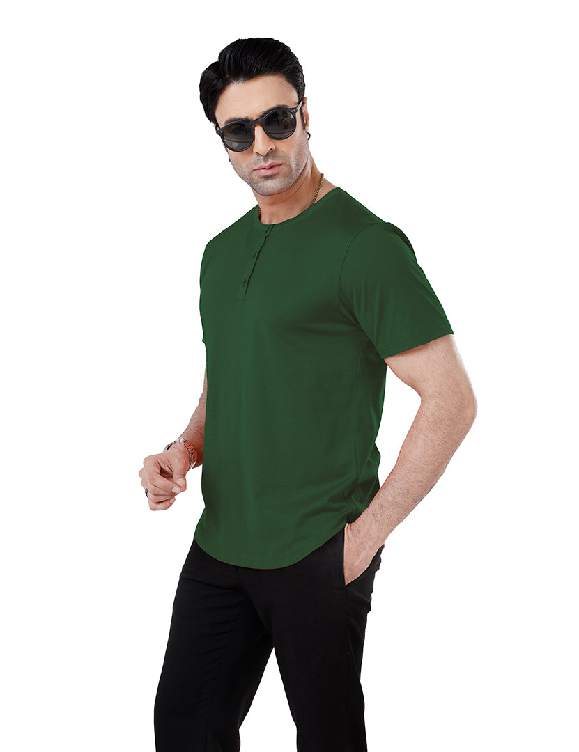 Men’S Short Sleeve Drop Cut Henley Neck T-Shirt - Green