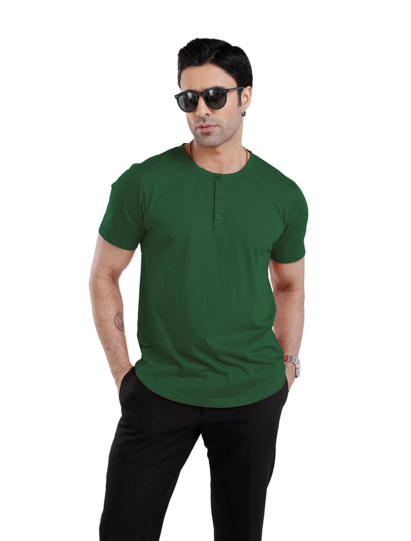 Men’S Short Sleeve Drop Cut Henley Neck T-Shirt - Green