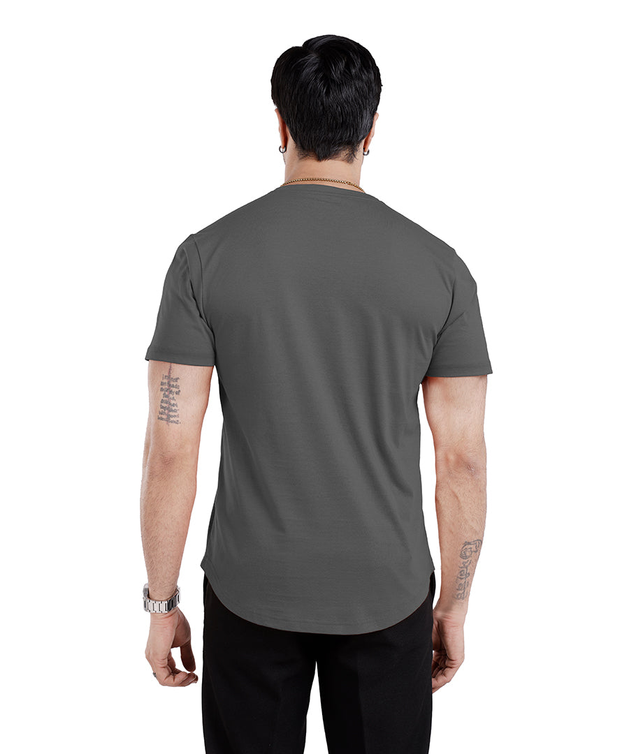 Men’S Short Sleeve Drop Cut Henley Neck T-Shirt - Grey