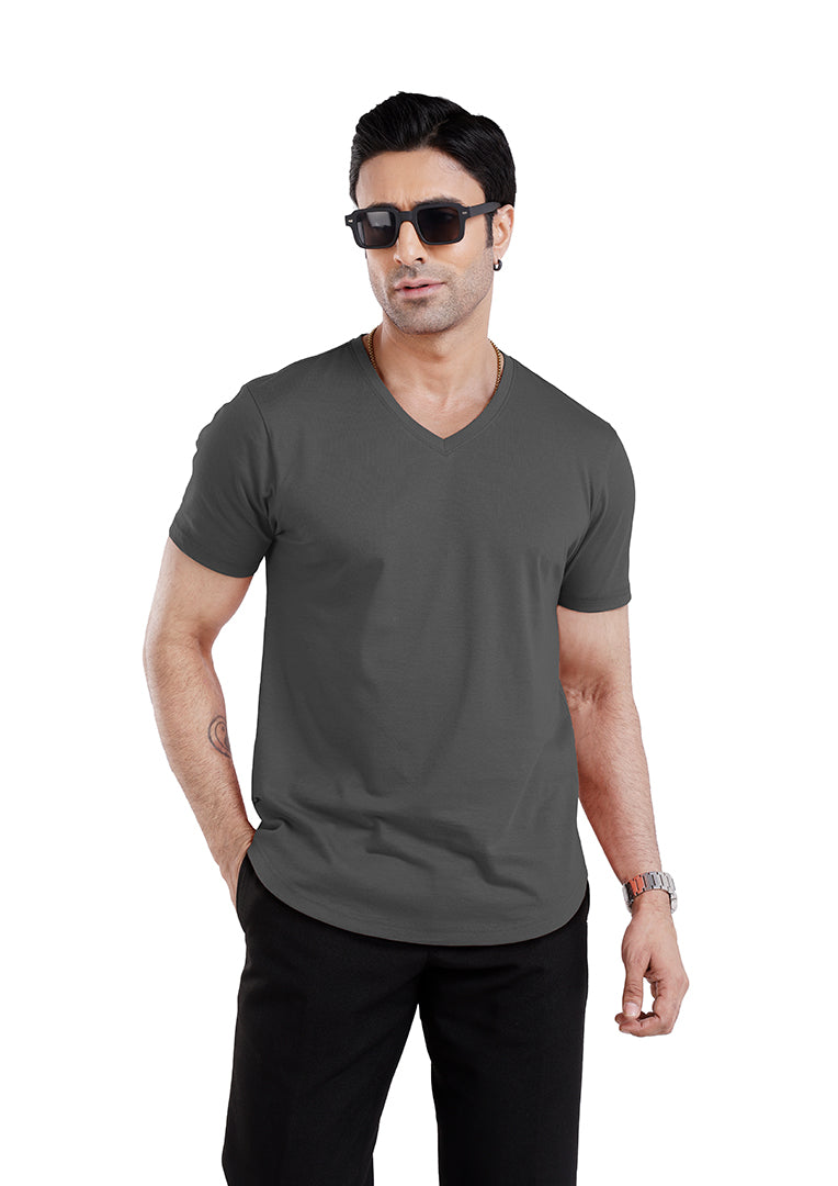 Men’S Short Sleeve Drop Cut V-Neck T-Shirt - Grey