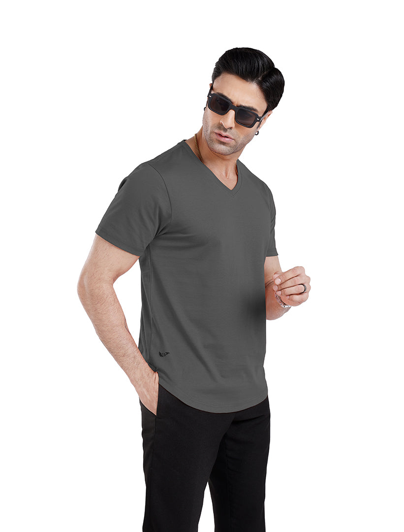 Men’S Short Sleeve Drop Cut V-Neck T-Shirt - Grey