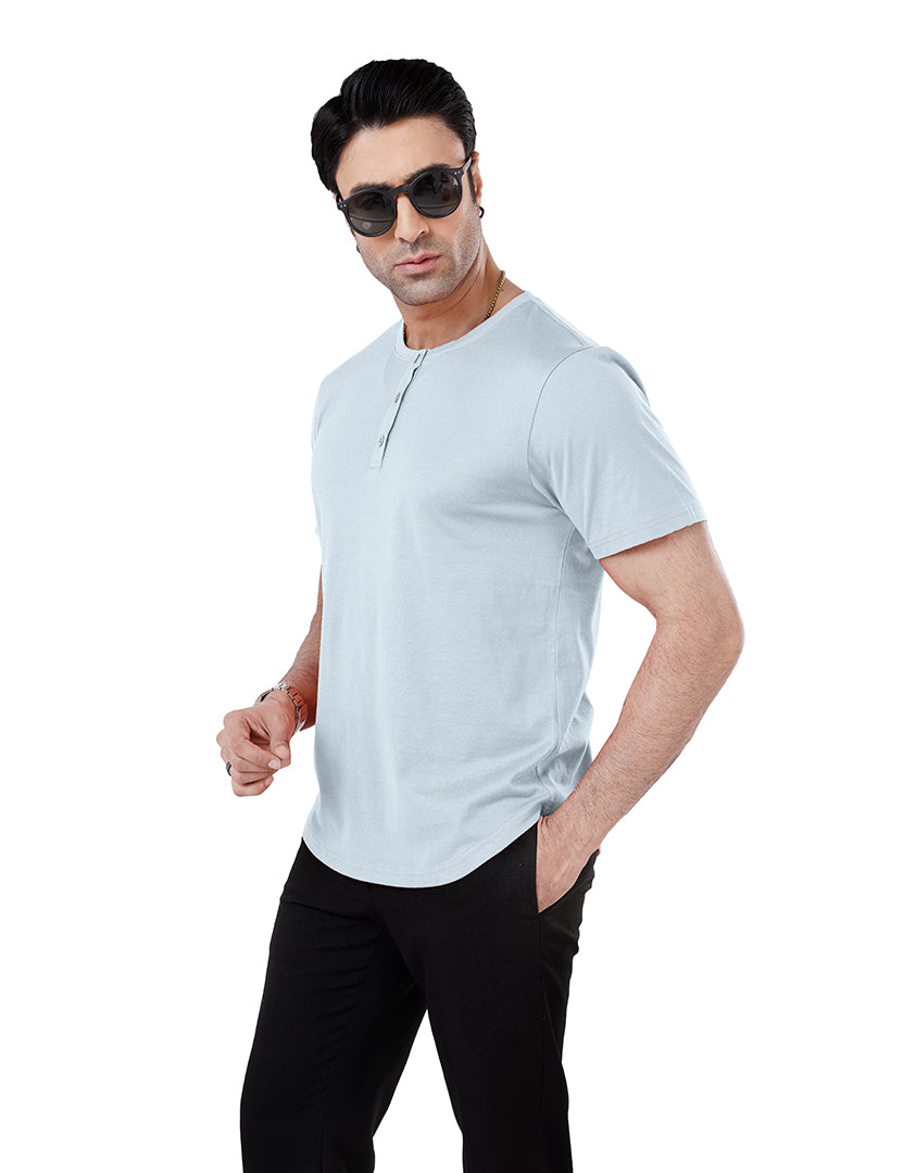Men’S Short Sleeve Drop Cut Henley Neck T-Shirt - Ice-Blue