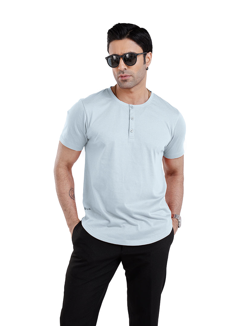 Men’S Short Sleeve Drop Cut Henley Neck T-Shirt - Ice-Blue