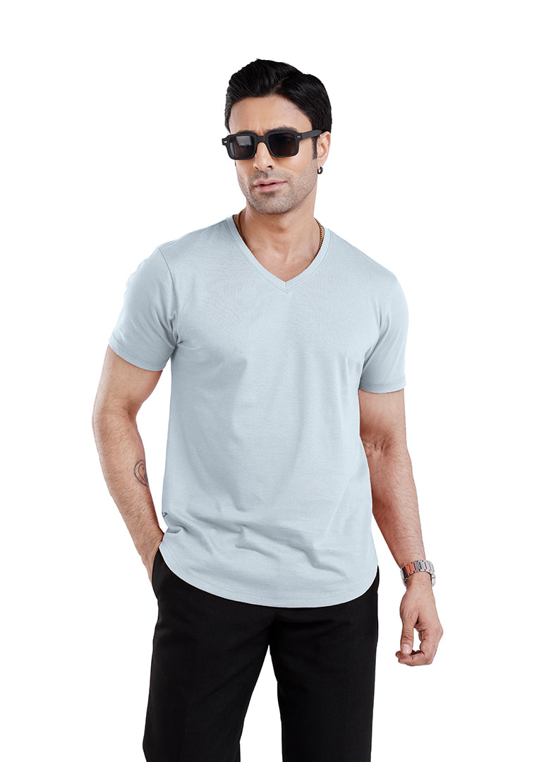 Men’S Short Sleeve Drop Cut V-Neck T-Shirt-Ice-blue