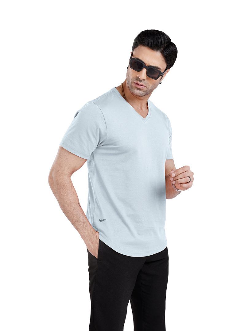 Men’S Short Sleeve Drop Cut V-Neck T-Shirt-Ice-blue