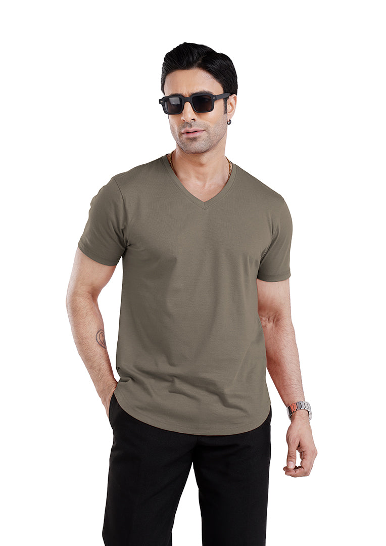Men’S Short Sleeve Drop Cut V-Neck T-Shirt - Khaki