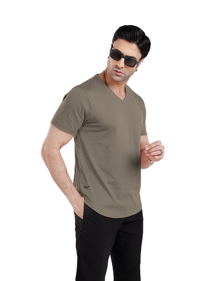 Men’S Short Sleeve Drop Cut V-Neck T-Shirt - Khaki