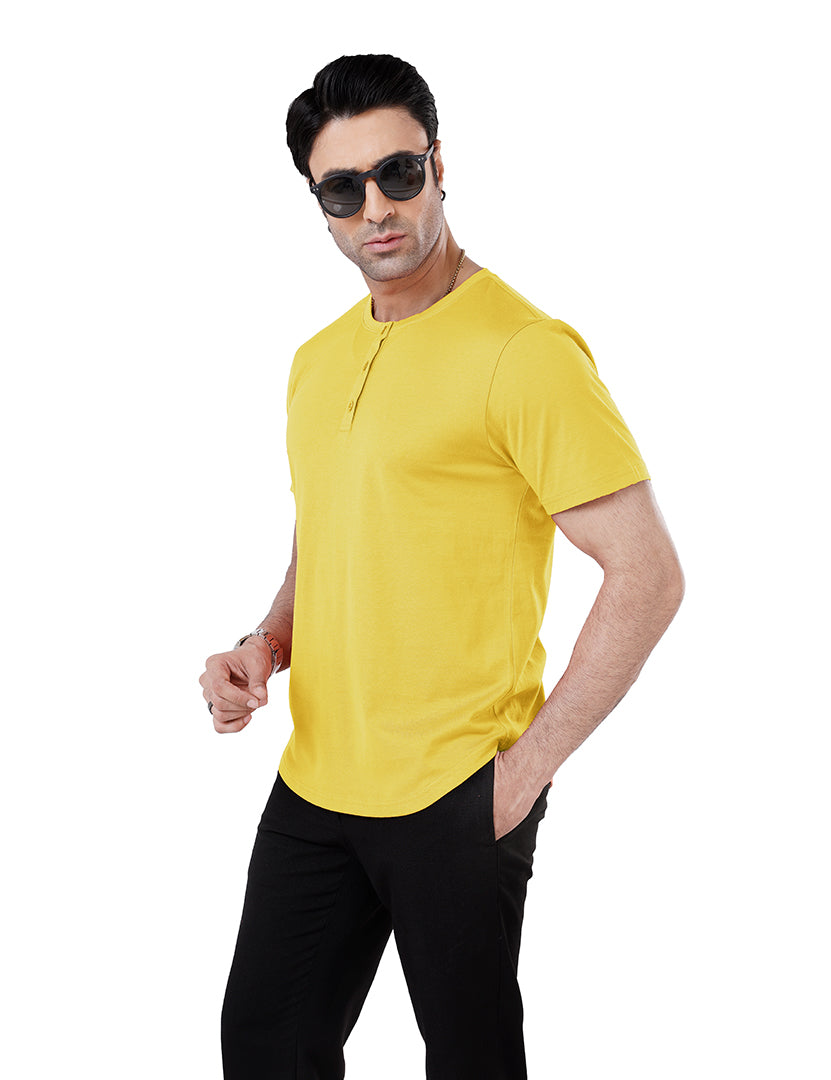 Men’S Short Sleeve Drop Cut Henley Neck T-Shirt - Yellow