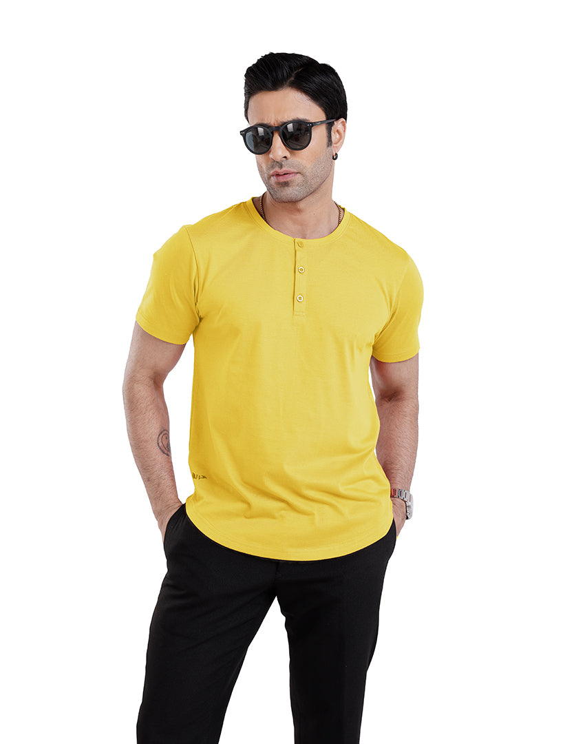 Men’S Short Sleeve Drop Cut Henley Neck T-Shirt - Yellow