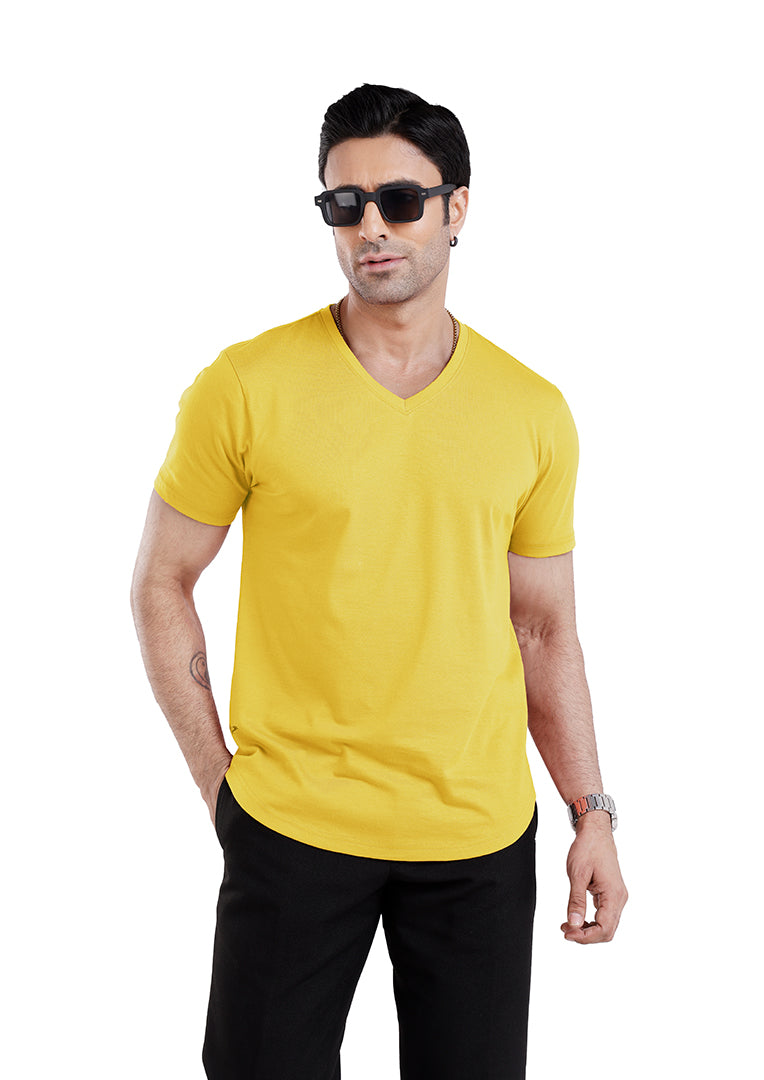 Men’S Short Sleeve Drop Cut V-Neck T-Shirt - Yellow