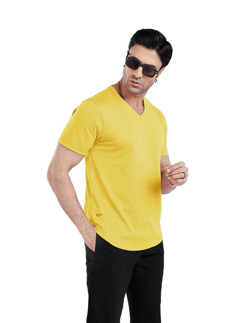 Men’S Short Sleeve Drop Cut V-Neck T-Shirt - Yellow