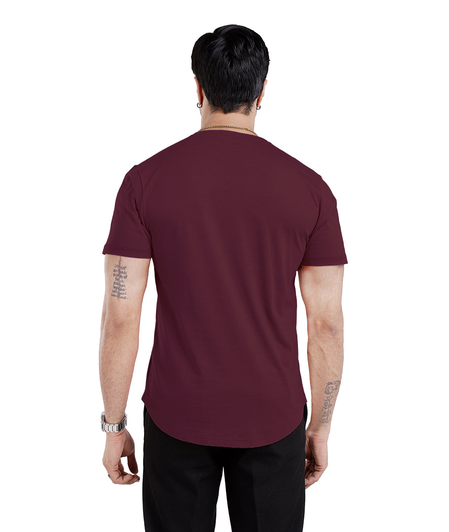 Men’S Short Sleeve Drop Cut Henley Neck T-Shirt - Maroon