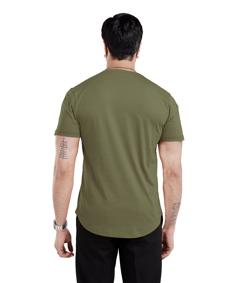 Men’S Short Sleeve Drop Cut Henley Neck T-Shirt - Olive