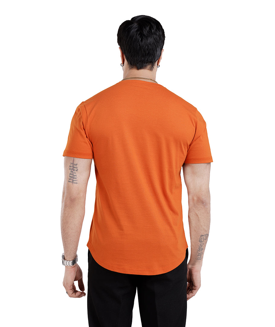 Men’S Short Sleeve Drop Cut V-Neck T-Shirt-Rust-Orange