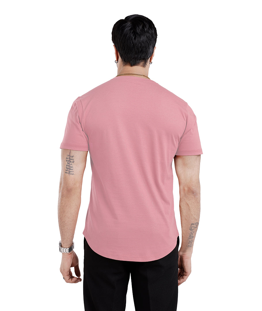Men’S Short Sleeve Drop Cut Henley Neck T-Shirt - Dusty-Rose