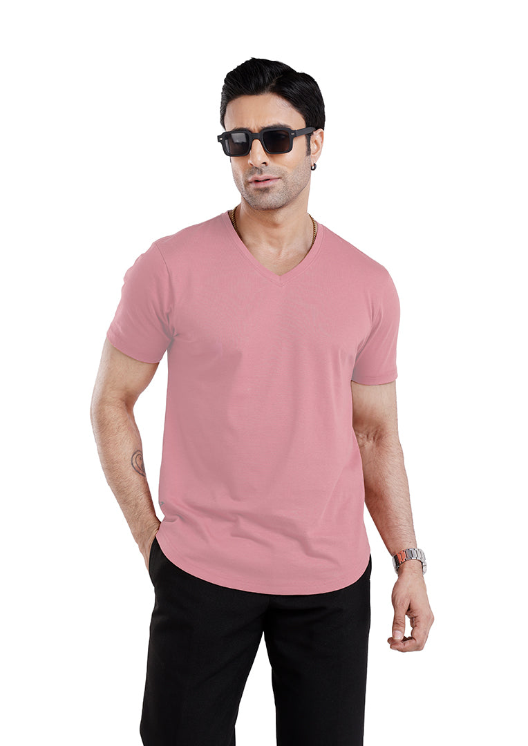 Men’S Short Sleeve Drop Cut V-Neck T-Shirt-Dusty-Rose