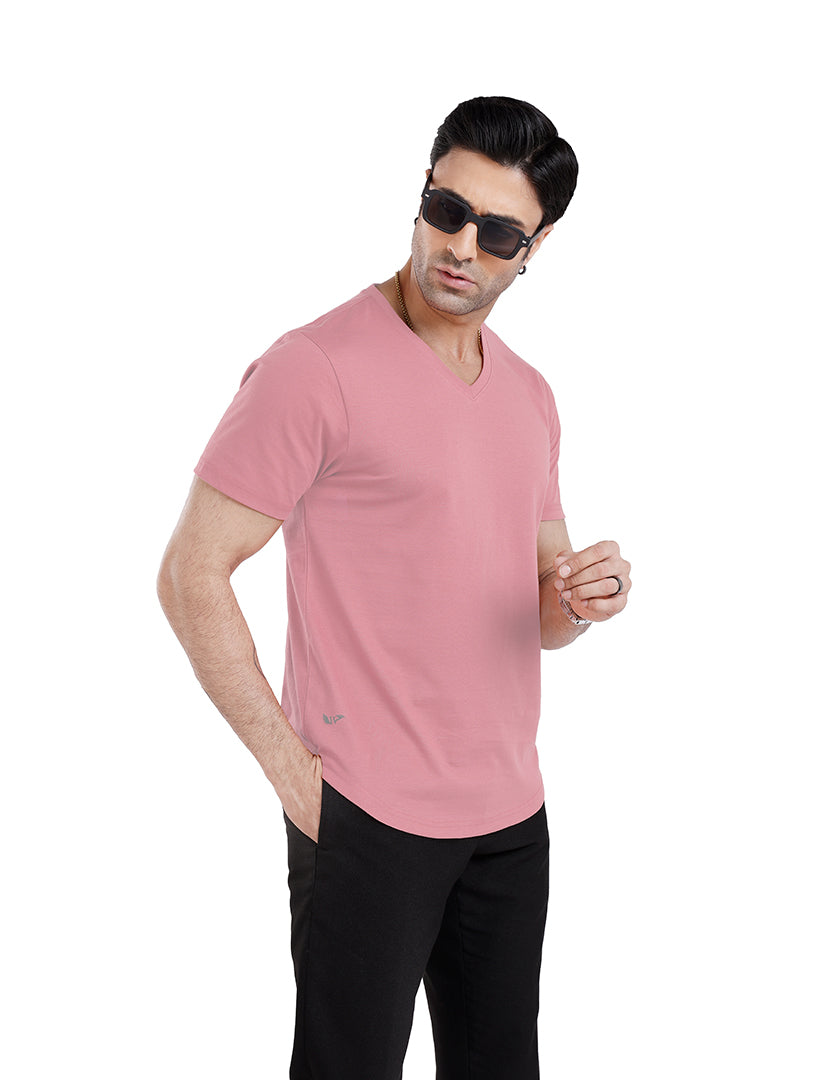 Men’S Short Sleeve Drop Cut V-Neck T-Shirt-Dusty-Rose