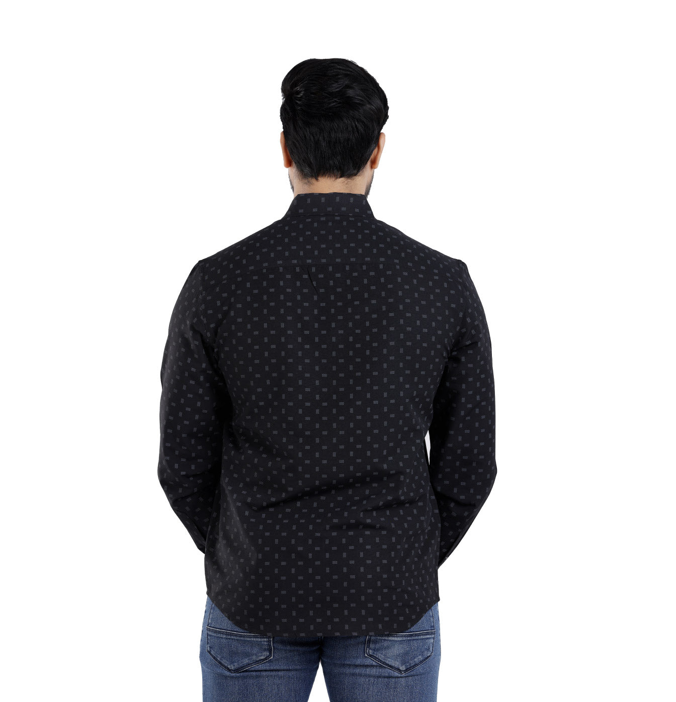 Active Fit Men's Shirt with Waves Pattern - Full Sleeves - Black