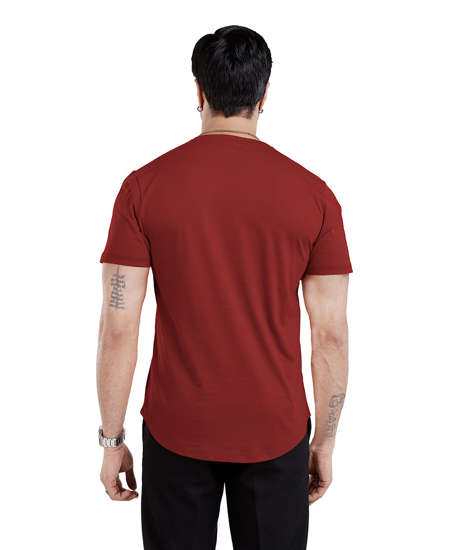 Men’S Short Sleeve Drop Cut Henley Neck T-Shirt - Red