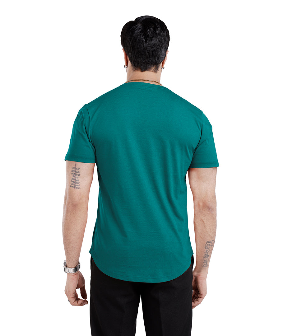 Men’S Short Sleeve Drop Cut Henley Neck T-Shirt - Teal-Blue