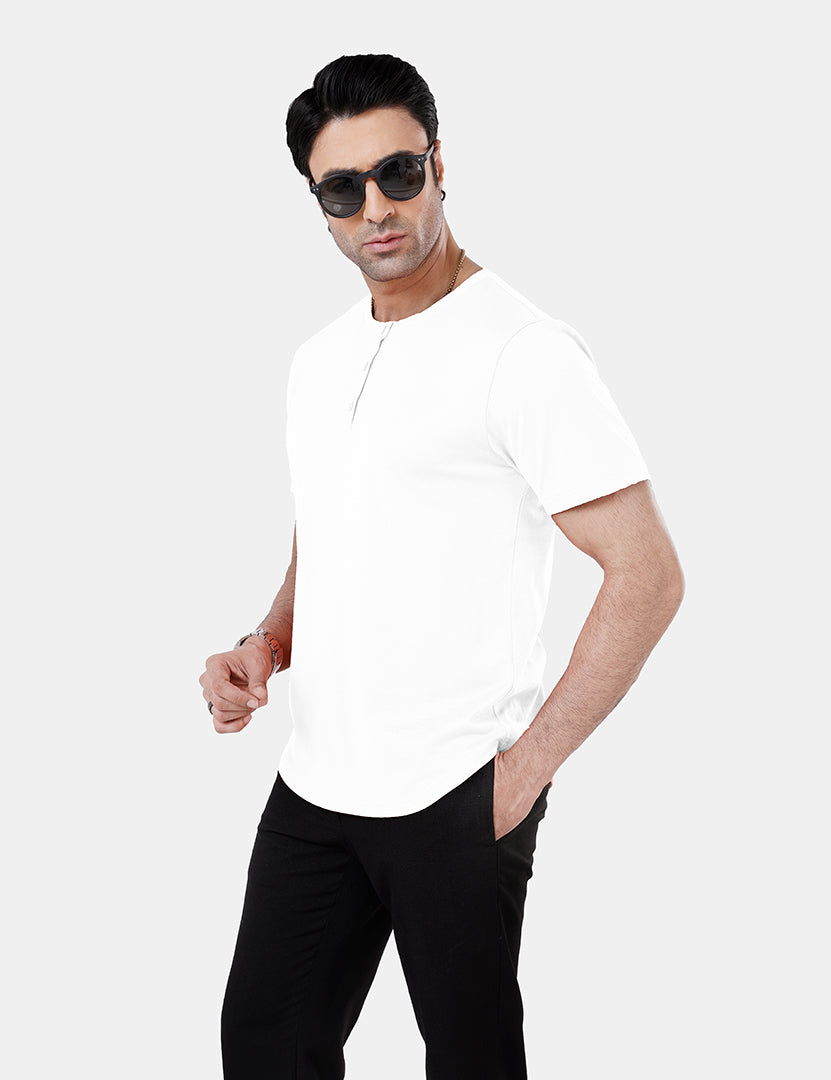 Men’S Short Sleeve Drop Cut Henley Neck T-Shirt - White