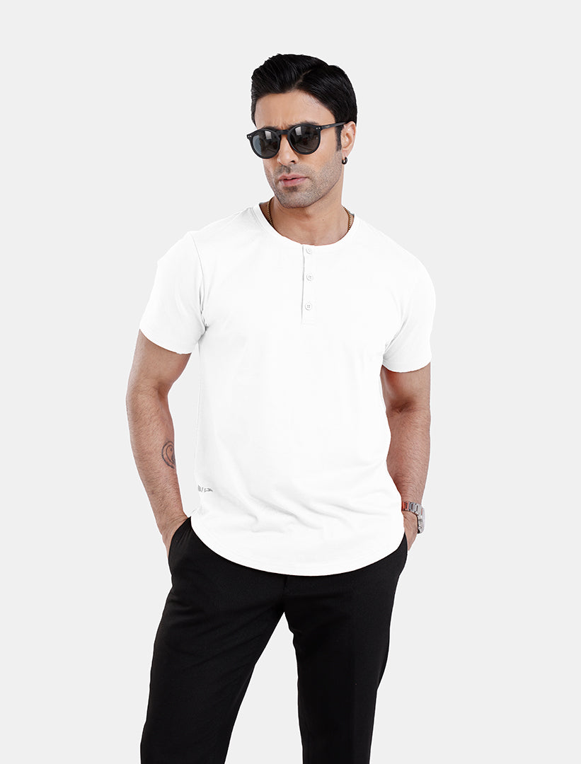Men’S Short Sleeve Drop Cut Henley Neck T-Shirt - White