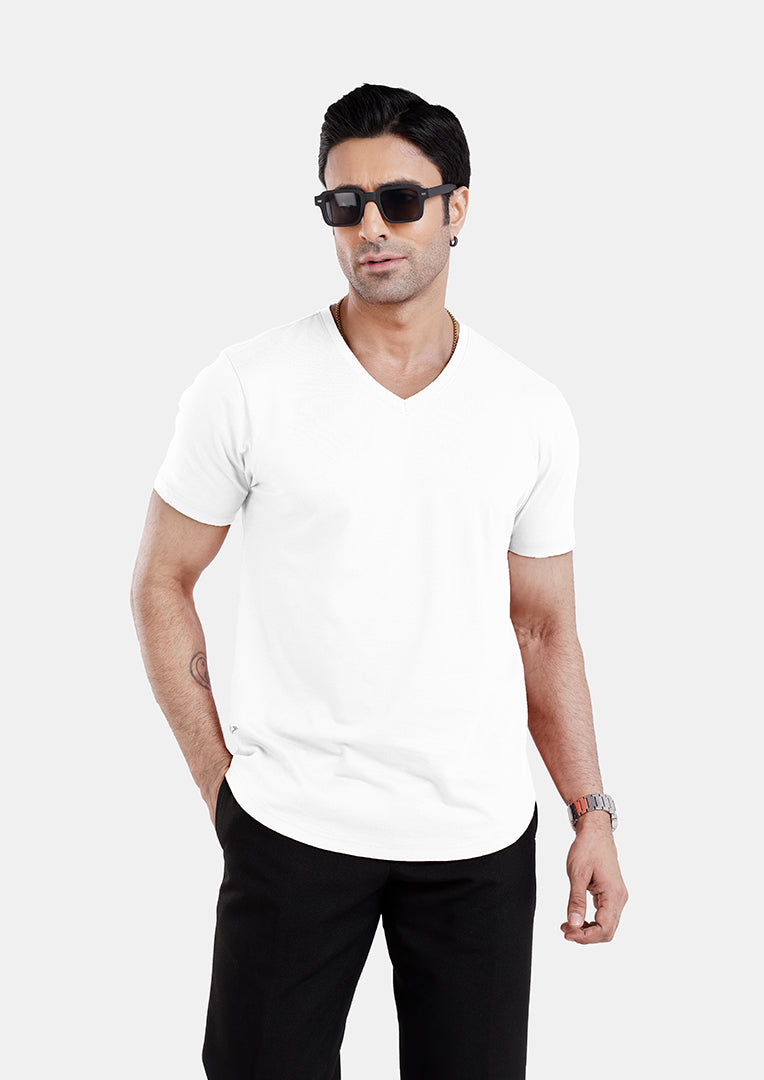 Men’S Short Sleeve Drop Cut V-Neck T-Shirt-White