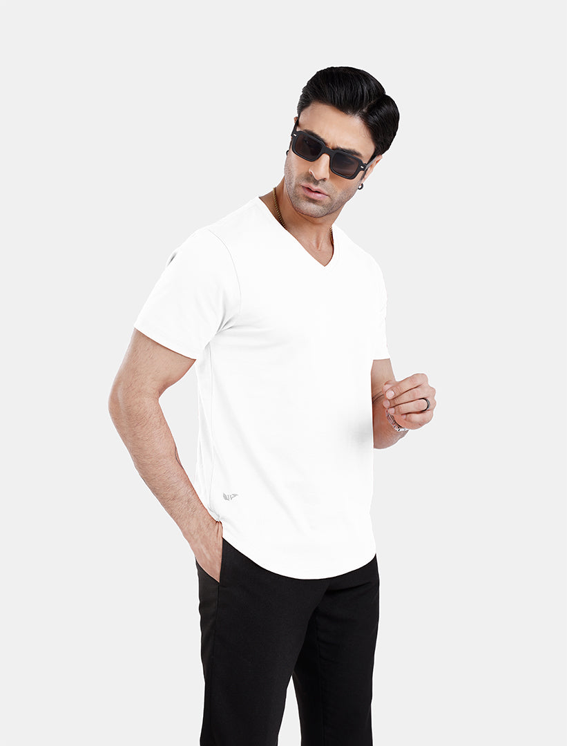 Men’S Short Sleeve Drop Cut V-Neck T-Shirt-White